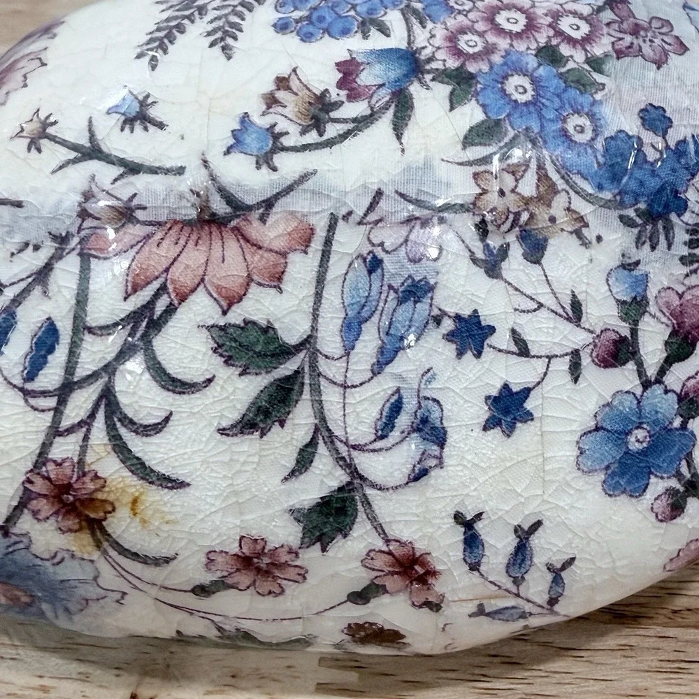 Vintage Floral Chintz Duck‎ Figurine Decoupage Mallard Decoy Blue Pink Botanical